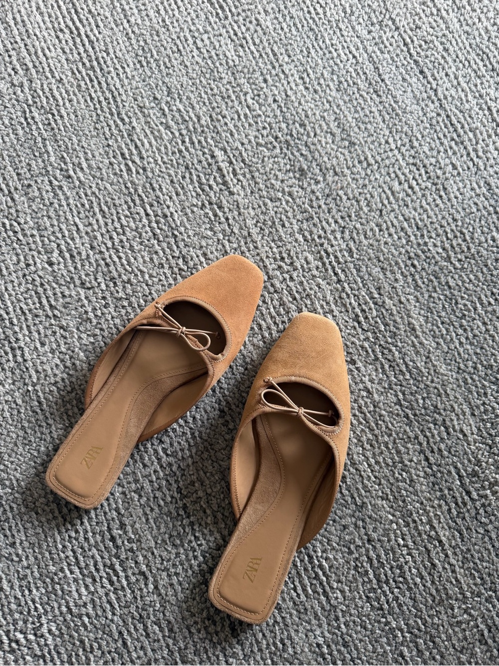 Zara Tan Suede Bow-Detail Slip-On Mules - Picture 3 of 3